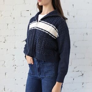Boutique buttermelon Navy and White Cable Knit Women's Sweater